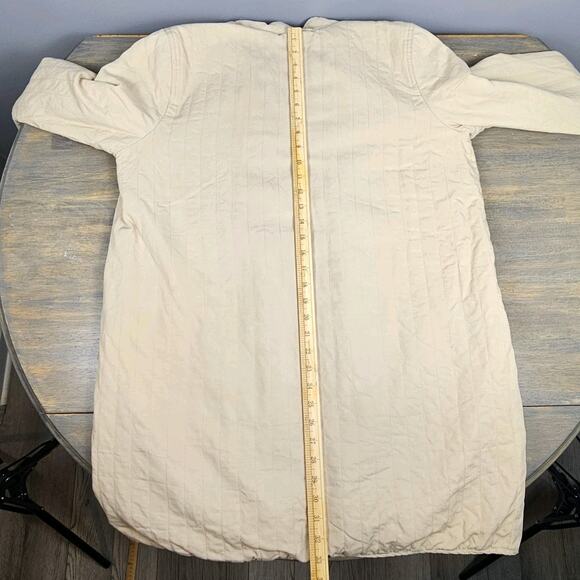 Eileen Fisher Quilted Long Jacket Coat Linen Tencel Organic Cotton Beige M - Picture 9 of 9